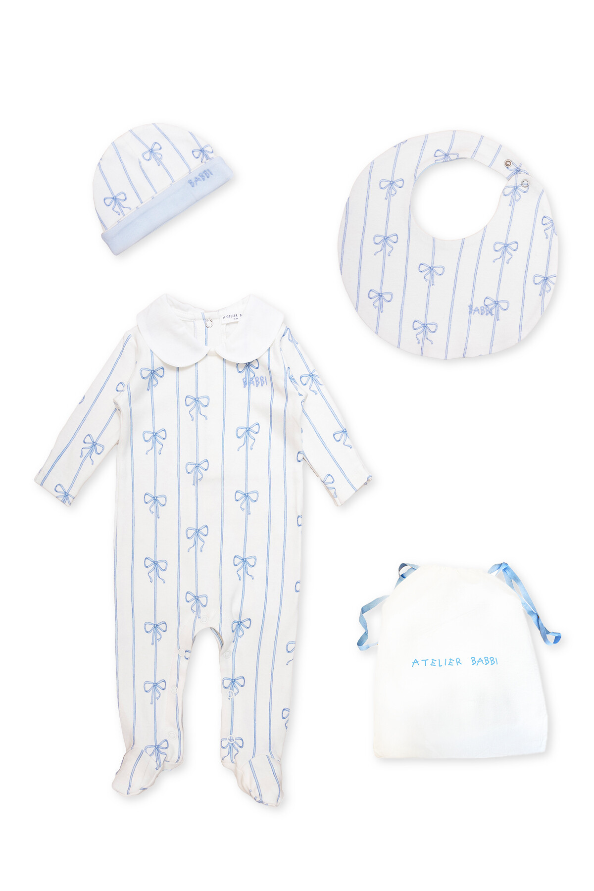 3-PIECE NEWBORN SET - RIBBON/BLUE