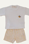 Bee Embroidered T-Shirt Yellow Striped Shorts Set
