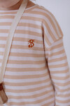 Striped Long Sleeve T-shirt- Beige