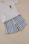 Tin Soldier Embroidered T-Shirt Blue Striped Shorts Set
