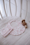 Newborn Bib & Beanie Set - Toile De Jouy/Pink